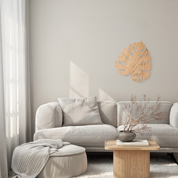 Le titre du produit en français est : "APPLIQUE MONSTERA EN BOIS D'ERABLE 3