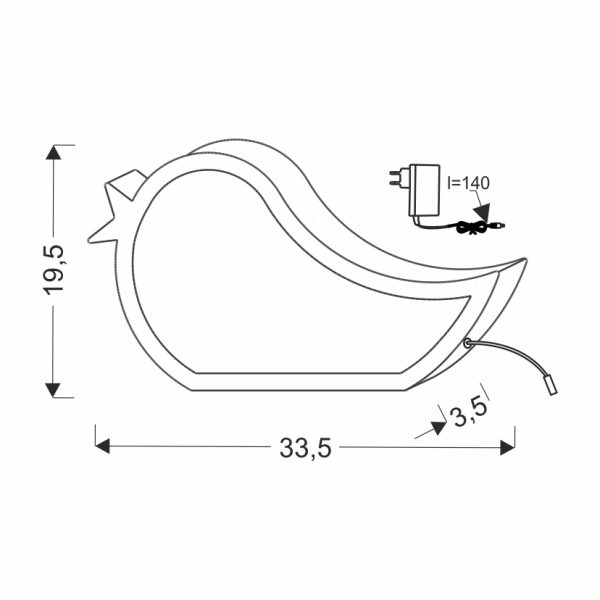 Applique Oiseau BIRD Rose dimensions