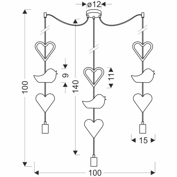 Suspension TRIO Cœurs dimensions