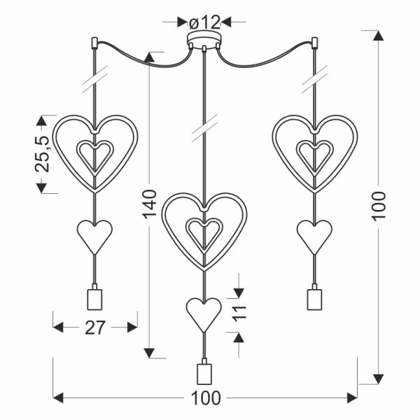 Suspension TRIO Grands Cœurs dimensions