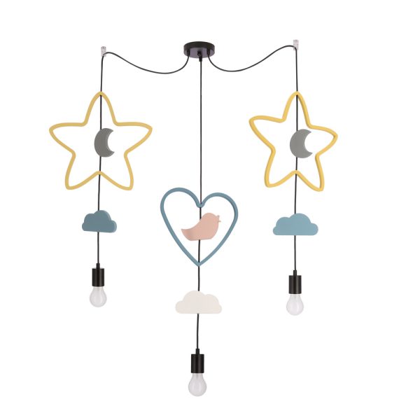 Suspension Triple Étoiles Lune Cœur Nuage TRIO Candellux Kids