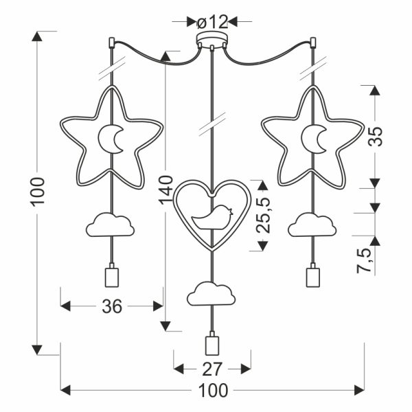 Suspension TRIO Multicolore dimensions