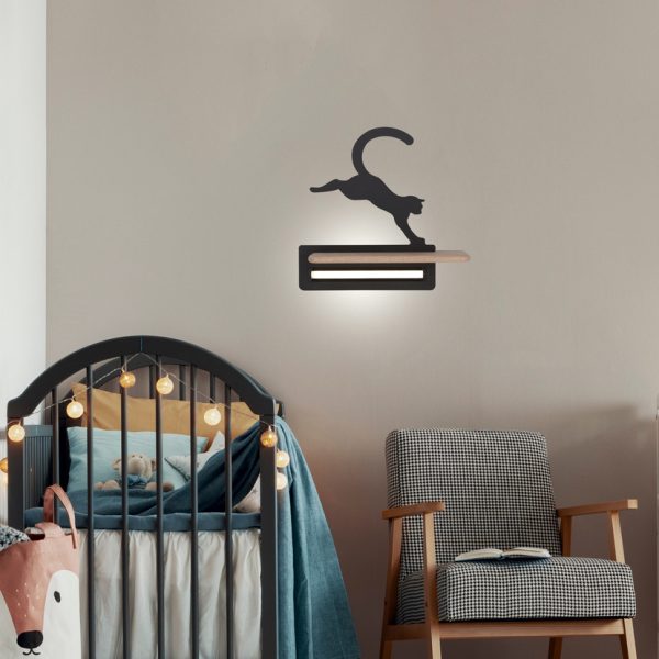 Applique LED Chat Bondissant Noir