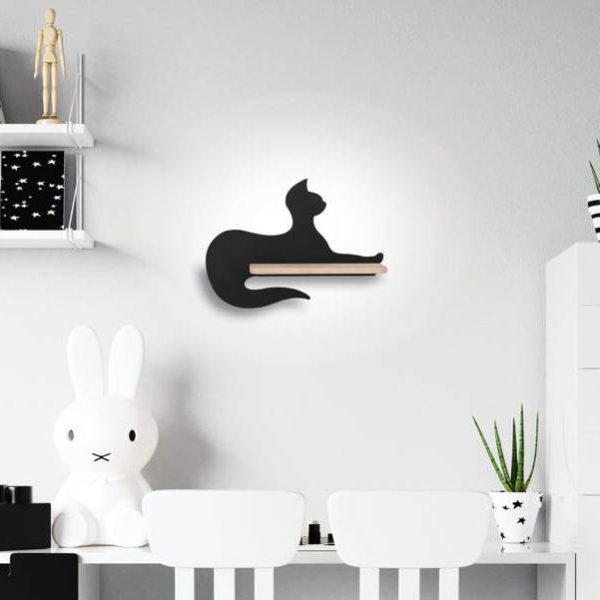 Applique LED Chat Assis Noir