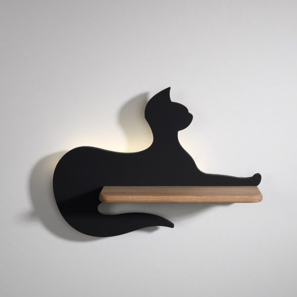 Applique LED Chat Assis Noir