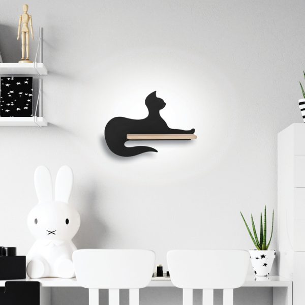 Applique LED Chat Assis Noir