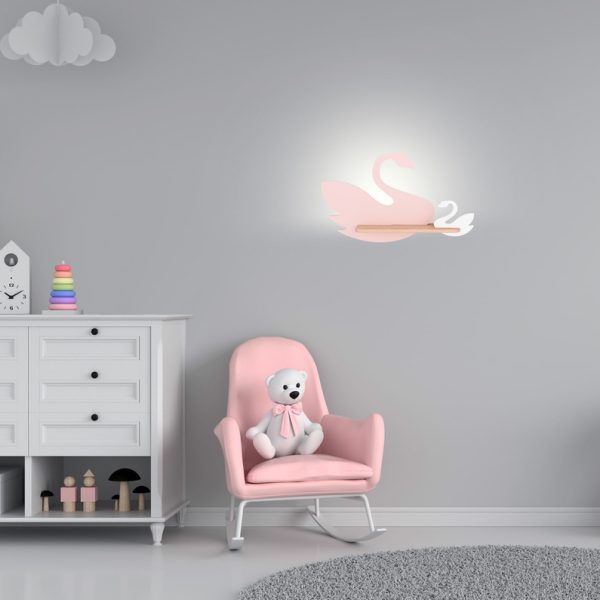 Applique étagère LED Cygne Rose Blanc Kids