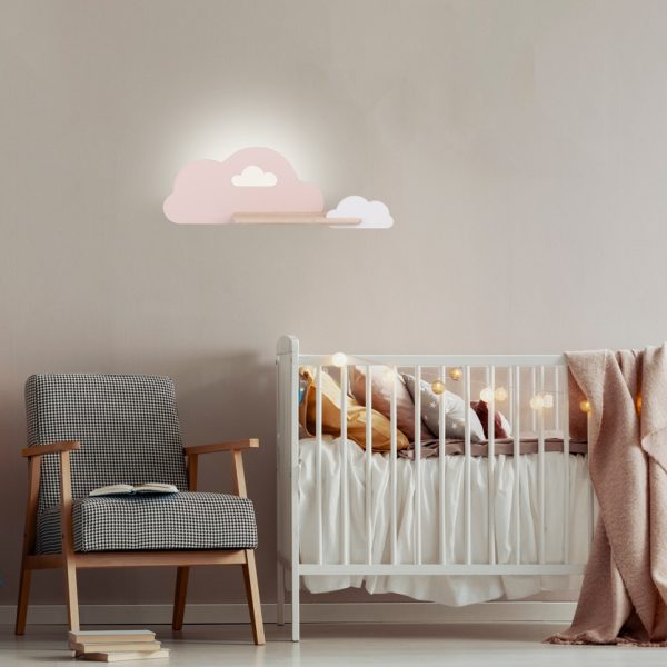 Applique étagère LED Nuage Blanc Rose