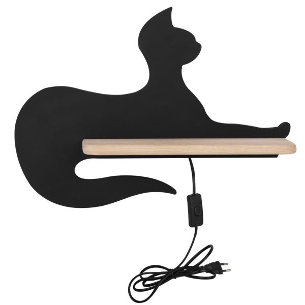 Applique étagère LED Chat Noir avec câble Kids
