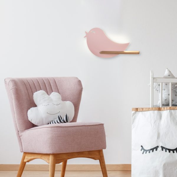 Applique étagère LED Oiseau Rose IQ Kids