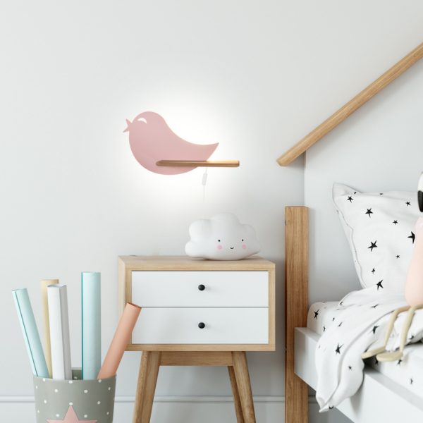 Applique étagère LED Oiseau Rose