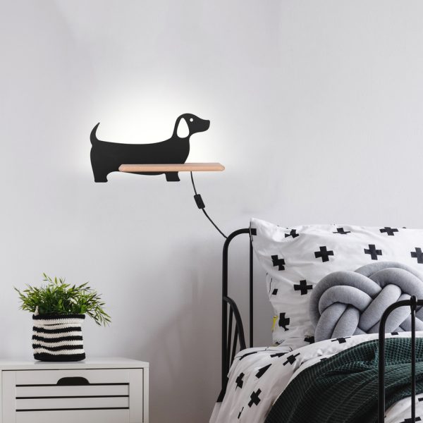Applique Étagère LED Chien Noir avec Câble Dog - Luminaire Enfant Candellux