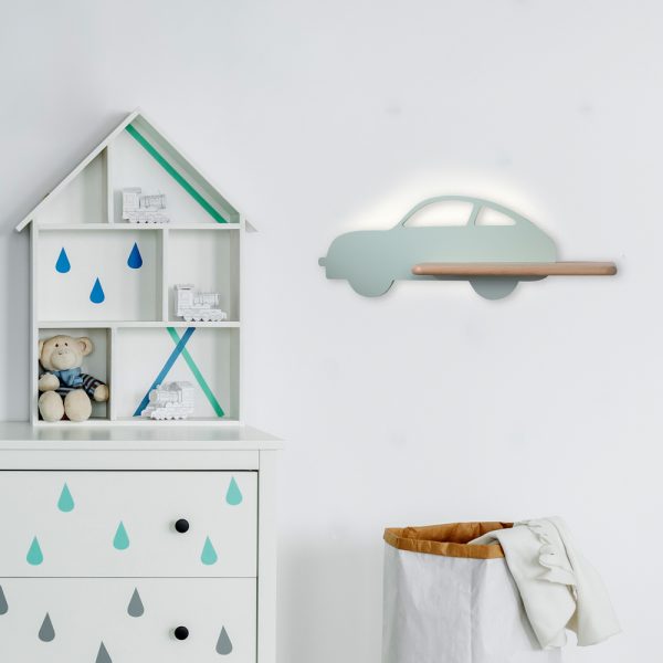 Applique étagère LED Voiture Menthe IQ Kids