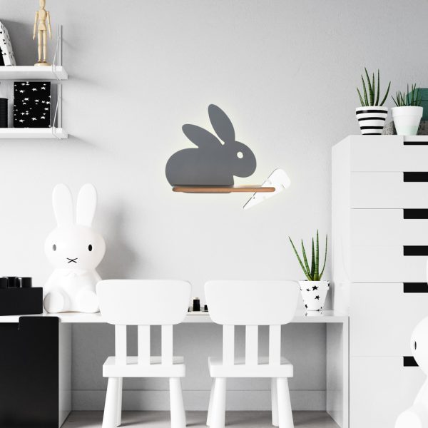 Applique étagère LED Lapin Gris Blanc IQ Kids