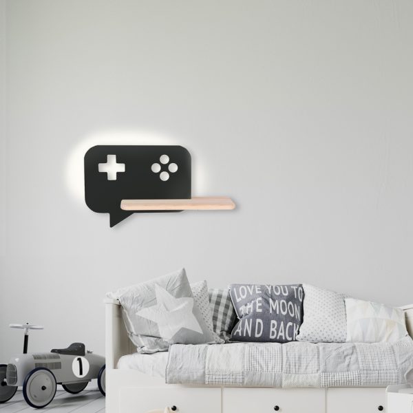 Applique murale étagère LED Console Noir avec câble Kids
