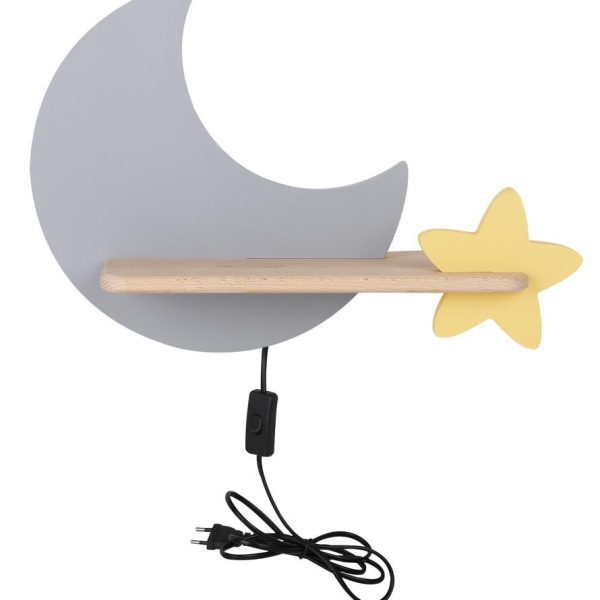 Applique murale étagère LED Lune Gris Doré IQ Kids