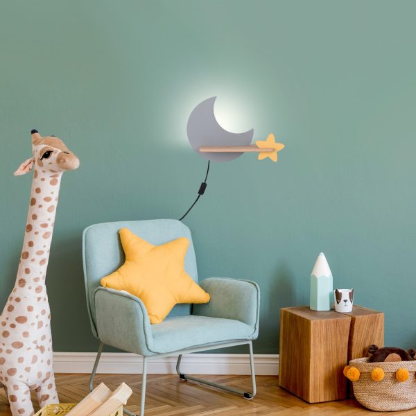 Applique murale étagère LED Lune Gris Doré IQ Kids