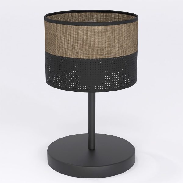 Lampe à poser Helsinki en acier noir et jute cylindrique