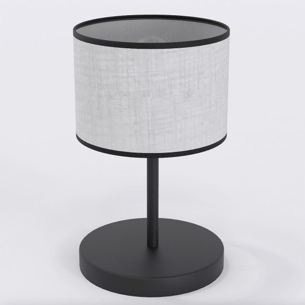 Lampe à poser Bergen en acier noir et tissu gris cylindrique