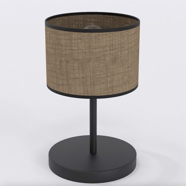 Lampe à poser Bergen en acier noir et jute cylindrique